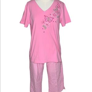Shenanigans Womens Pink Seersucker Crop Pants Shirt Set Size M